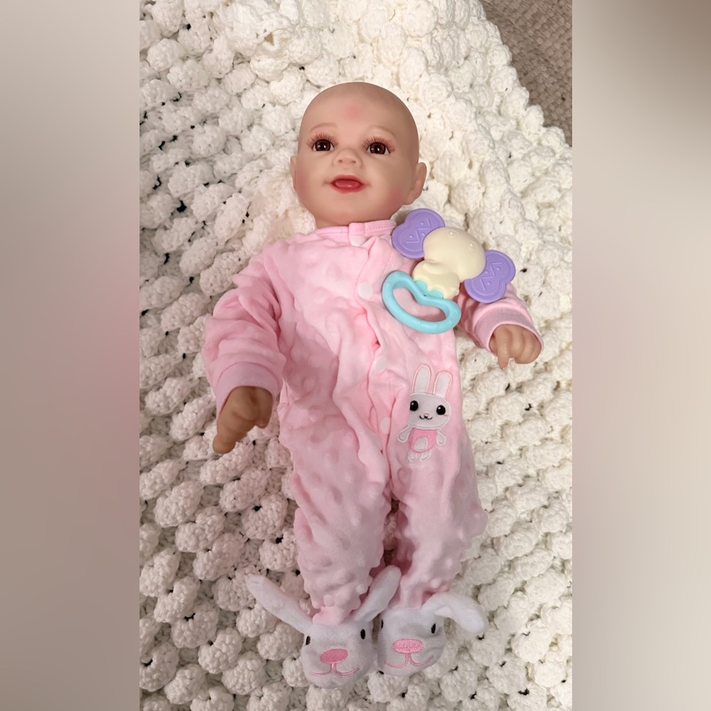 Reborn Lifelike Charming Pink Baby Doll with Bunny Outfit